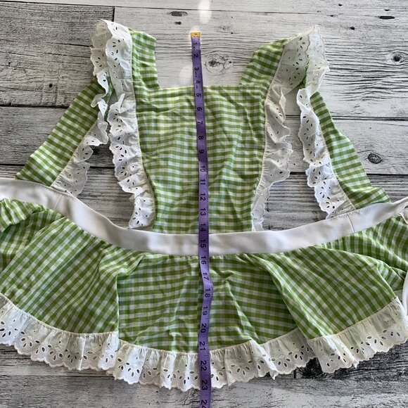 Vintage Apron Gingham Eyelet Ruffle Trim Square Neck Cottagecore Coquette Top - Picture 8 of 12